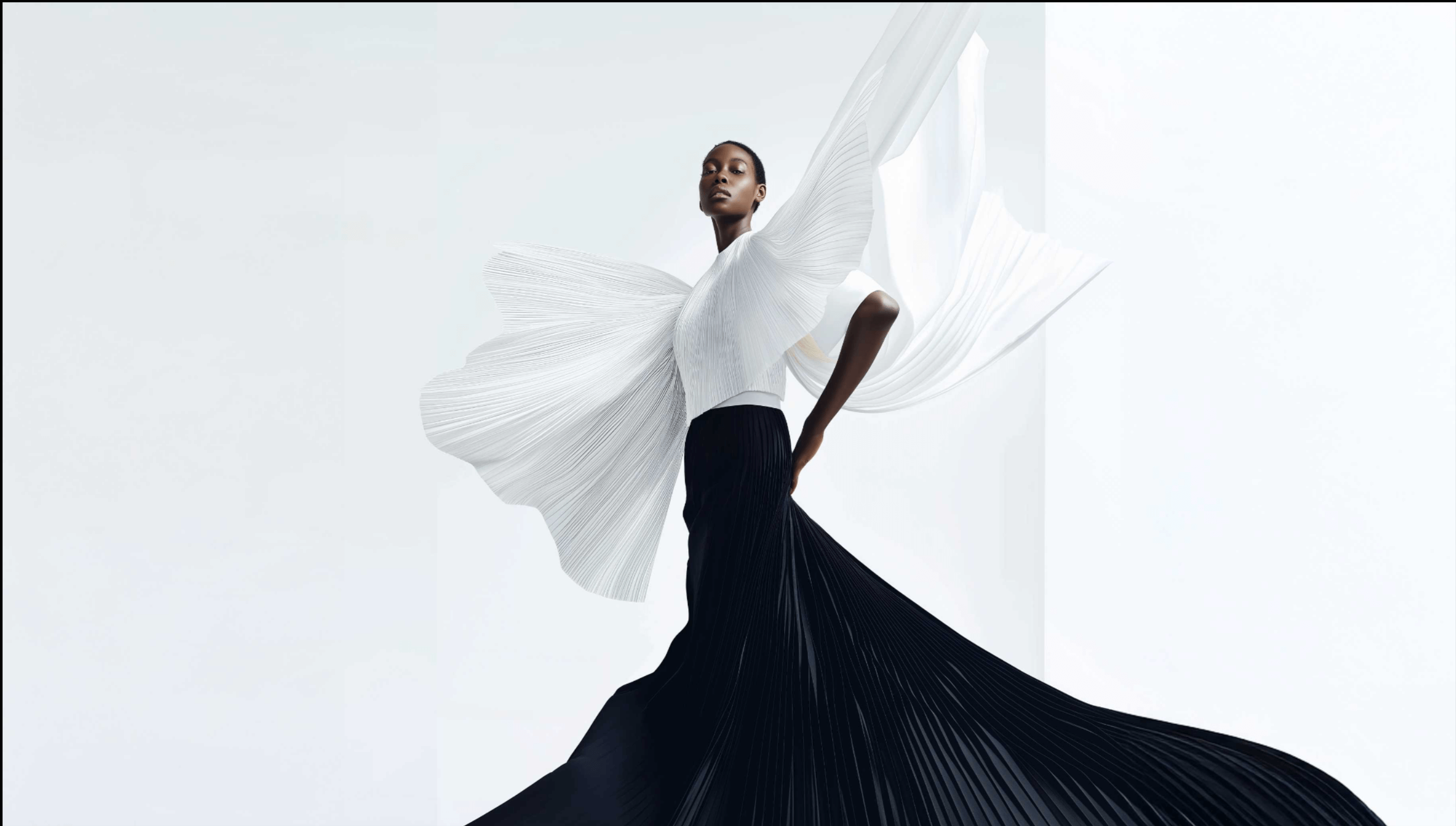 Tenue élégante femme hiver en blanc et noir, inspiration mode haut de gamme et silhouette fluide.